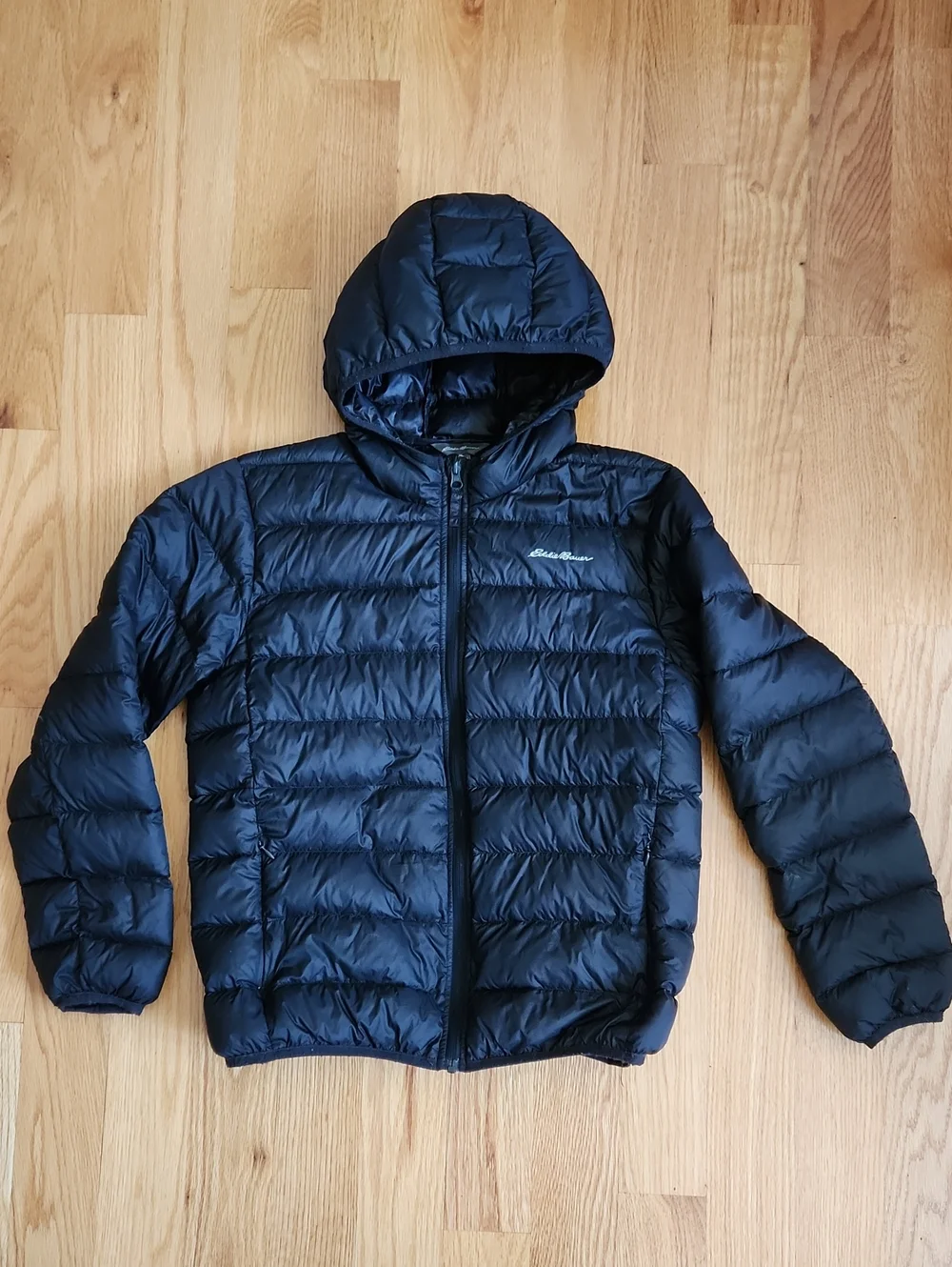 Eddie Bauer, Black Hooded Puffer Jacket, Youth, Sz 16
